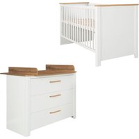 roba Kinderzimmer-Set »Ava« mit Bett und Wickelkommode - 78x143x83,5cm - weiß - Holz / Eichenholz / Holz von roba