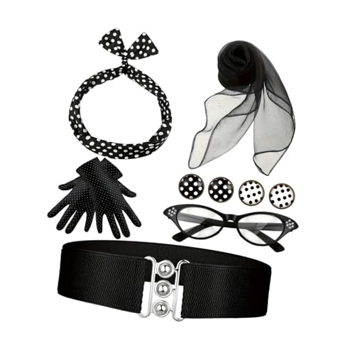 rockible 1950er Jahre Damenkostüm, Handschuhe, Schal, Retro Kostüm für Urlaubsoutfit, Festival Requisiten, Schwarzes 7-teiliges Set rockible 1950er Jahre Damenkostüm, Handschuhe, Schal, Retro Kostüm für Urlaubsoutfit, Festival Requisiten, Schwarzes 7-teiliges Set von rockible