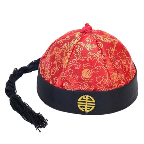 rockible Chinesischer orientalischer Hut, chinesischer Kaiserhut mit Pferdeschwanz, Party-Cosplay-Kappe für Theater, Rot Schwarz 54cm rockible Chinesischer orientalischer Hut, chinesischer Kaiserhut mit Pferdeschwanz, Party-Cosplay-Kappe für Theater, Rot Schwarz 54cm von rockible