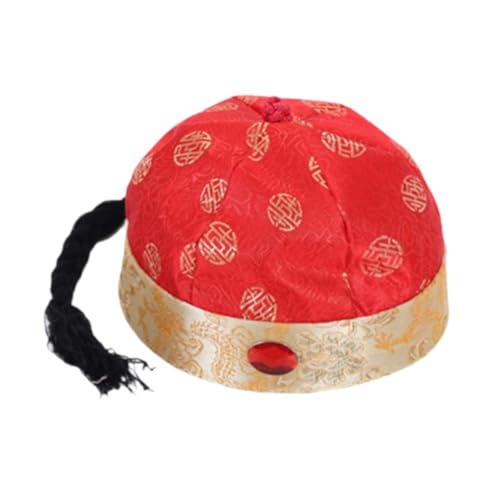 rockible Chinesischer orientalischer Hut, lustige Kopfbedeckung mit Pferdeschwanz für Theateraufführungen, Rot 52cm rockible Chinesischer orientalischer Hut, lustige Kopfbedeckung mit Pferdeschwanz für Theateraufführungen, Rot 52cm von rockible