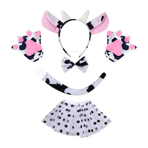 rockible Cow Cosplay Set Ohrs Biege Keilhandschuhe Schwanz Set Dress Up for Celebration Party, Bowtie Keine Glocke von rockible