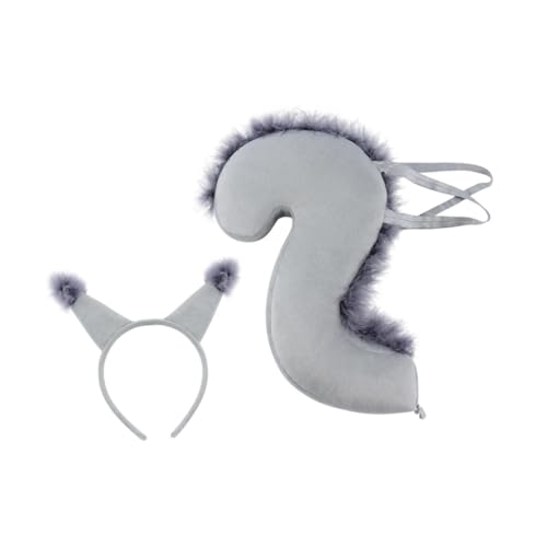 rockible Eichhörnchen-Ohren und Schwanz-Set, Cosplay-Haarreifen für Maskerade-Bühnenauftritt, Grau von rockible