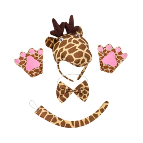 rockible Giraffe Stirnband Schwanz Fliege Biege Handschuhe Set Hair Hoop Tierschwanz für Rollenspiele, Ohne Tutu von rockible