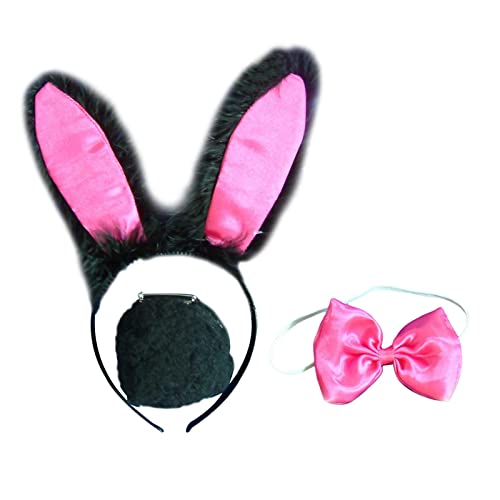 rockible Kaninchen Verkleidungsset mit Ohren-Stirnband und Fliege für Cosplay-Events, schwarz und rosa von rockible