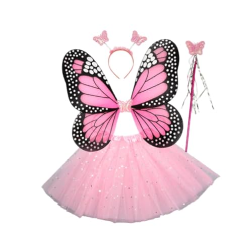 rockible Mädchen Fairy Kostüm Set Butterfly Wing für Die Partybühne Performance Halloween, Paillettenrock von rockible