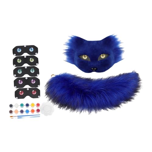 rockible Maske und Schwanz Set süßes Cosplay Kostüm Zubehör für Abschlussball Karneval, Blau rockible Maske und Schwanz Set süßes Cosplay Kostüm Zubehör für Abschlussball Karneval, Blau von rockible
