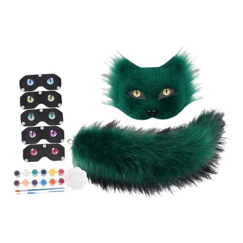 rockible Maske und Schwanz Set süßes Cosplay Kostüm Zubehör für Abschlussball Karneval, GrÜn rockible Maske und Schwanz Set süßes Cosplay Kostüm Zubehör für Abschlussball Karneval, GrÜn von rockible