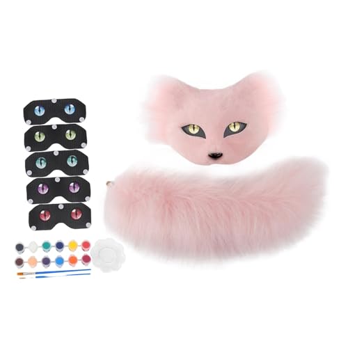 rockible Maske und Schwanz Set süßes Cosplay Kostüm Zubehör für Abschlussball Karneval, Rosa von rockible