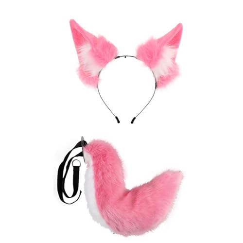 rockible Ohren-Stirnband und Schwanz-Set, weicher Haarreif für Geburtstag, Abschlussball, Karneval, Verkleidung, Rosa von rockible