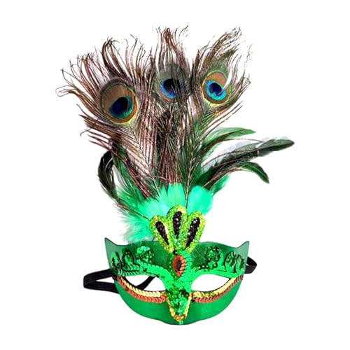 rockible Pfauenfeder Maske, Halbe Gesichtsmaske, Kostüm mit Gummiband, Maskerade, Federmaske, Halloween Maske für Abschlussball, Karneval, GRÜN, PVC-Verbundstoff von rockible