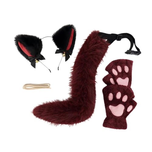rockible Plüsch-Stirnband, Pfoten-Handschuhe und Schwanz-Set, Requisiten, Rollenspiele für Festivals, Rot Schwarz rockible Plüsch-Stirnband, Pfoten-Handschuhe und Schwanz-Set, Requisiten, Rollenspiele für Festivals, Rot Schwarz von rockible