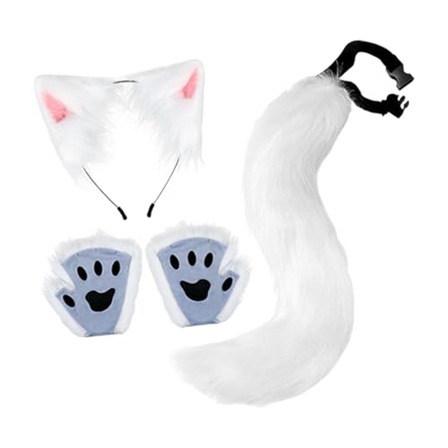 rockible Tierohren und Schwanz-Set, Cosplay-Requisiten, Ohren, Stirnband für Abschlussball, Festival, Party, Weiß rockible Tierohren und Schwanz-Set, Cosplay-Requisiten, Ohren, Stirnband für Abschlussball, Festival, Party, Weiß von rockible