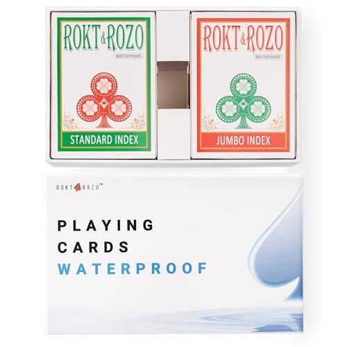rokt&razo, Premium Geschliffener Kunststoff Spielkarten, Poker Größe, 4 in 1 Wert Pack, 2 Standard & 2 Jumbo Index, 100% Wasserdicht, Anti-Rutsch Tinte, Flexi-Dura, Black Jack rokt&razo, Premium Geschliffener Kunststoff Spielkarten, Poker Größe, 4 in 1 Wert Pack, 2 Standard & 2 Jumbo Index, 100% Wasserdicht, Anti-Rutsch Tinte, Flexi-Dura, Black Jack von rokt&razo