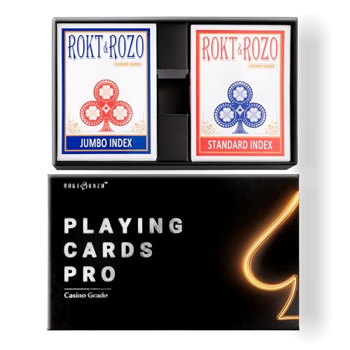 rokt&razo Texturierte Professionelle Spielkarten Pack, Deutsches Blackcore Papier, 4er-Pack, 2 Standard & 2 Jumbo Index, Angenehmes Gefühl, Große Zahlen, Casino Qualität, Poker von rokt&razo