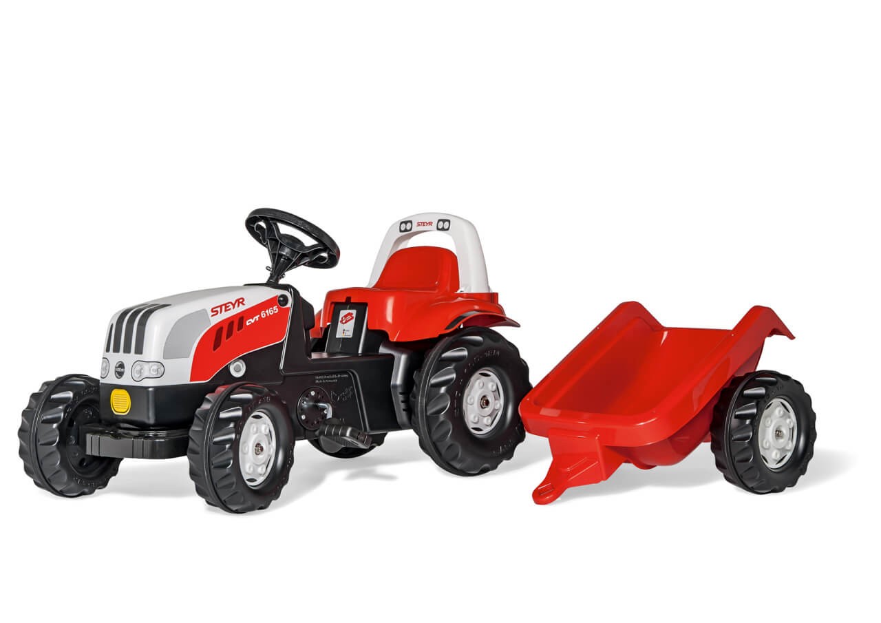 Trettraktor rollyKid Steyr 6165 CVT, Farbe rot mit Anhänger von rolly toys