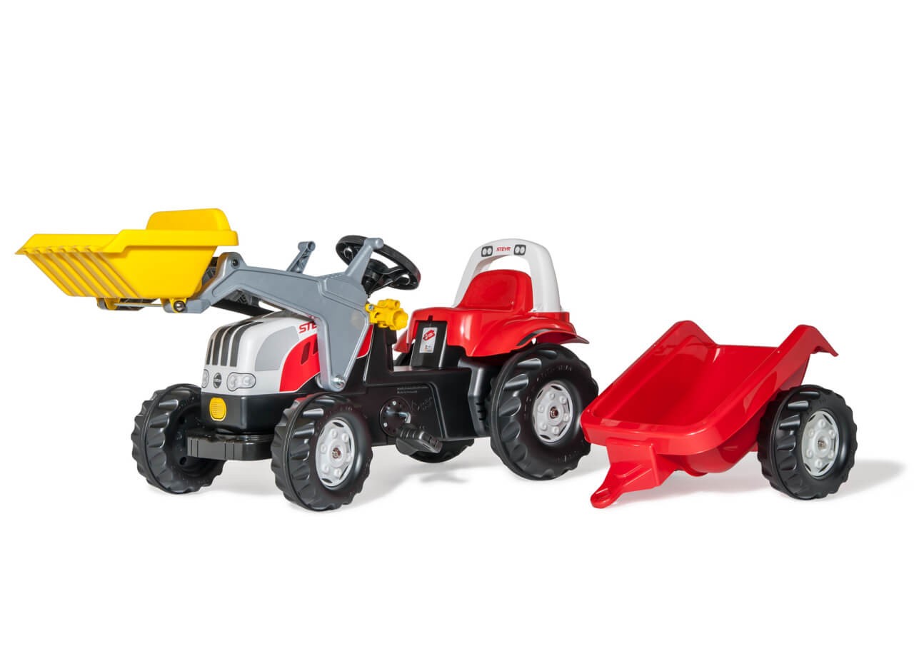 Trettraktor rollyKid Steyr, Farbe rot mit Schaufellader und Anhänger von rolly toys