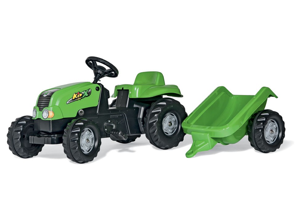 Trettraktor rollyKid-X, Farbe grün mit Anhänger von rolly toys