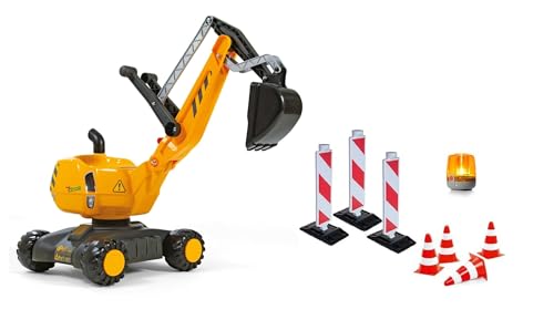 Rolly Toys Baustellenset mit rollyDigger und Sicherheits-Zubehör (Set mit Bagger, 3 Leitbaken, 4 Pylonen & Blinklicht, drehbar, ab 3 Jahren) 421220 von rollytoys