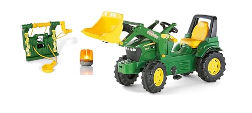 Rolly Toys rollyFarmtrac John Deere mit Frontlader, Seilwinde und Blinklicht (3-teiliges Set, Trettraktor für Kinder ab 3 Jahren mit Zubehör) 710454 von rollytoys