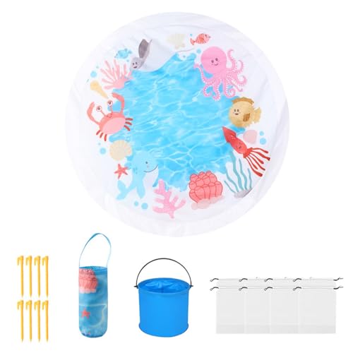 rongweiwang 2 in 1 Kleinkinder Kinderpool und Stranddecke, Eimer und Bodennägel, Faltbare Strandmatte für den Sommerurlaub, Rundheit, 1.4 m x 1.4 m rongweiwang 2 in 1 Kleinkinder Kinderpool und Stranddecke, Eimer und Bodennägel, Faltbare Strandmatte für den Sommerurlaub, Rundheit, 1.4 m x 1.4 m von rongweiwang