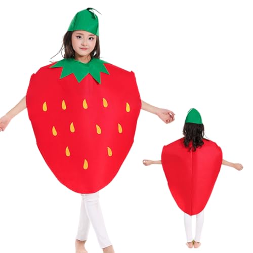 rongweiwang Niedliche Frucht Rollenspiel Erdbeer Wassermelonenhut für Kinder, lustiges Obst und Kleidungs Bühnenleistungsset (rot, Erdbeerkostüm von rongweiwang