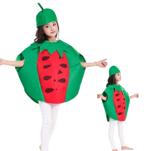 rongweiwang Niedliche Frucht Rollenspiel Erdbeer Wassermelonenhut für Kinder, lustiges Obst und Kleidungs Bühnenleistungsset (rot, Wassermelonenkostüm von rongweiwang