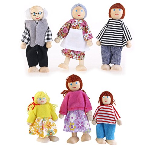 ROSENICE 6 Stück Holzpuppen Spielzeug Cartoon Familie Puppen für Kinder Spielhaus Geschenk (zufällige Farbe) von rosenice