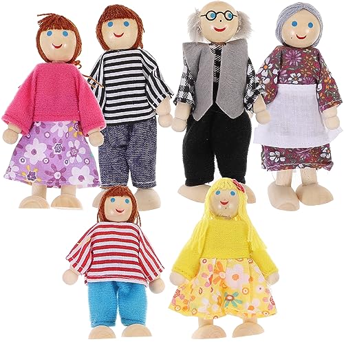 ROSENICE 6pcs Holzpuppe Spielzeug Cartoon Familie Puppen für Kinder Spiel Haus Geschenk von rosenice