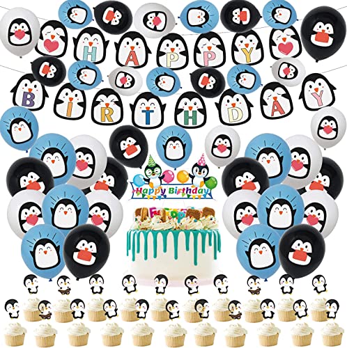 rosepartyh Geburtstagsparty Dekorationen Pinguin Luftballon Alles Gute Zum Geburtstagfahne Kuchendeckel für Kinder Pinguin Partydekorationen von rosepartyh