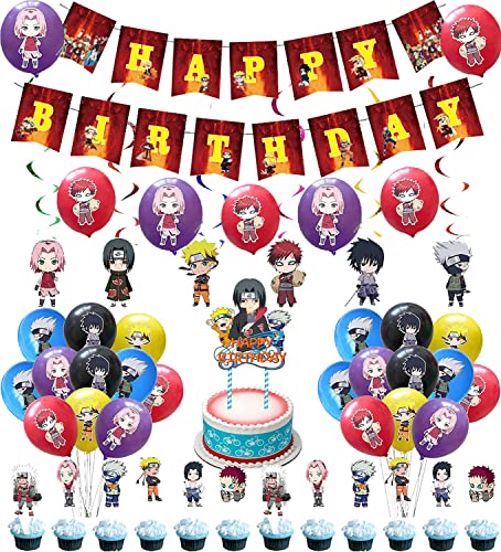 rosepartyh Anime Geburtstagsdeko Anime Luftballons Kuchen Topper Alles Gute zum Geburtstag Girlande Hängen Wirbel Dekorationen für Kinder Anime Thema Geburtstagsfeier Dekoration von rosepartyh