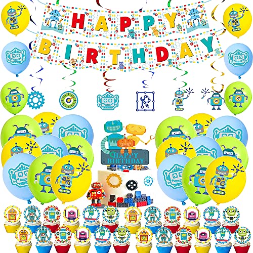 rosepartyh Geburtstag Deko Roboter Luftballons Alles Gute zum Geburtstag Girlande Tortentopper Spiraldekorationen Kindergeburtstag Ballons für Kinder Thema Partydekorationen von SMLHPARTY