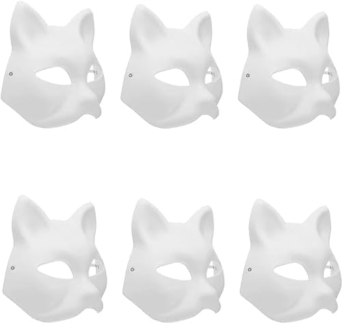 Katzenmaske, 3PCS Leere Fuchsmasken Maskerade DIY Farbe, Weißes Papier Persönlichkeit Katzen Maske, Masken Zum Bemalen Kinder Cosplay DIY Katzen Masken Halloween Party Karneval Erstellung (6PCS) von routinfly