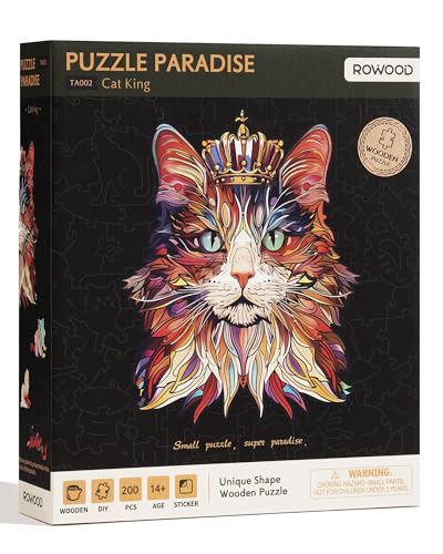 ROWOOD 200 Teile Puzzle für Erwachsene Kinder, herausforderndes Spiel, Lernspielzeug, Puzzle Geschenke für Frauen Männer, Katzenkönig von rowood
