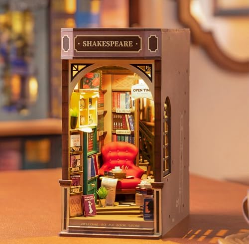 ROWOOD Book Nook Kit Buchhandlung, DIY Miniature Room, Puzzle Haus Diorama Modell Bausätze Mit LED-Leuchten, Bücherregal Dekor Geschenk von rowood