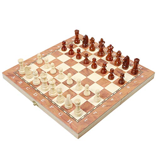 rparty Magnetisches Schachbrett aus Holz, 3-in-1, Schach und Damen, Backgammon in Etui mit tragbarem Klappbrett für Kinder und Erwachsene von rparty