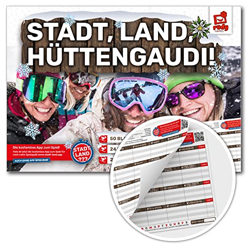 Rudy Games - Stadt, Land, Hüttengaudi - Stadt, Land, Fluss Vorlage Block für Kinder und Familien - Winterspiel | Gesellschaftsspiel | Partyspiel von rudy games