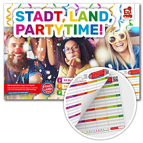 Rudy Games - Stadt, Land, Partytime - Stadt, Land, Fluss Vorlage Block für Kinder und Familien - Partyspiel | Familienspiel | Mitbringsel von rudy games