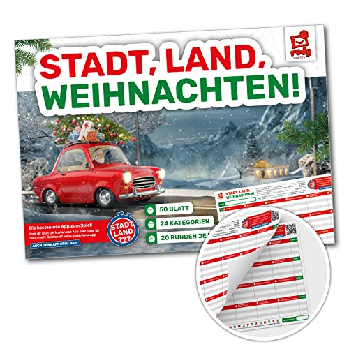 RUDY GAMES - Stadt, Land, Weihnachten! - Weihnachtsmann (Block) - Stadt, Land, Fluss Vorlage Block für Kinder und Familien - Wichtelgeschenk | Familienspiel | Mitbringsel… von RUDY GAMES