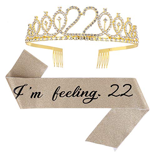 ruggito „Im Feeling 22“ Schärpe und Strass-Tiara-Set, Geschenk zum 22. Geburtstag, für Frauen, lustiges Partyzubehör ruggito „Im Feeling 22“ Schärpe und Strass-Tiara-Set, Geschenk zum 22. Geburtstag, für Frauen, lustiges Partyzubehör von ruggito