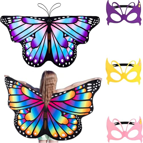 ruggito 2 Stück Schmetterlingsflügel Kinder und 3 Stück Schmetterlings Gesichtsbedeckungen Set, Schmetterlingsflgel Flgel Kostm, Schmetterling Pixie Cape Mädchen, Festival Kostüm Partei, Mehrfarbig ruggito 2 Stück Schmetterlingsflügel Kinder und 3 Stück Schmetterlings Gesichtsbedeckungen Set, Schmetterlingsflgel Flgel Kostm, Schmetterling Pixie Cape Mädchen, Festival Kostüm Partei, Mehrfarbig von ruggito
