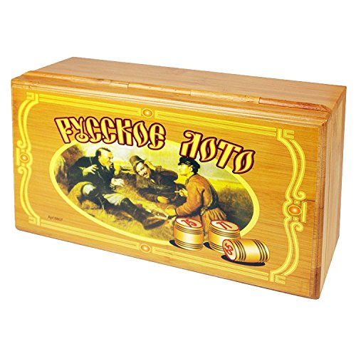 Russisches Lotto (Loto) Spielset im Holzkasten mit Holzfiguren Bingospiel Familienspiel Bingo von rukauf