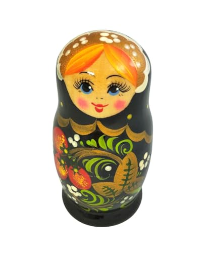rukauf Hohlama Rossijanotschka Matrjoschka Matröschka Matroschka Babuschka 11cm Höhe - 5 Holz-Puppen - Verschiedene Motive - Holzpuppe Матрёшка хохлама Matruschka chohlama (Schwarz) von rukauf