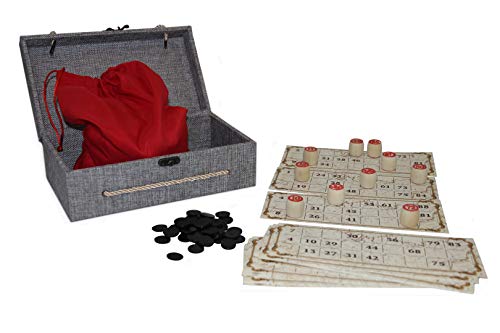 rukauf Lottospiel Russisches Lotto (Loto) Spielset im Stoff-Holzkasten mit Holzfiguren Bingospiel Familienspiel von rukauf