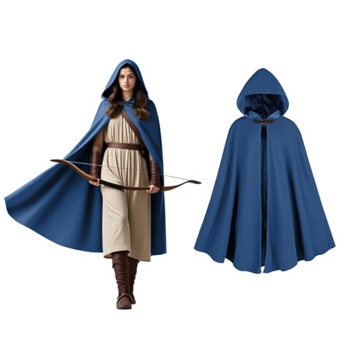 Renaissance Kapuzenmantel Mittelalter Umhang Herren Hexenmantel Gothic Cosplay Cape Halloween Kostüm (Blau) von rumnigh