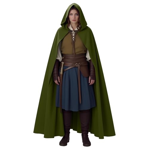 Renaissance Kapuzenmantel Mittelalter Umhang Herren Hexenmantel Gothic Cosplay Cape Halloween Kostüm (Grün) von rumnigh