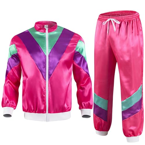 rumnigh 80er 90er Jahre Kostüm mit schickem Trainingsanzug für Männer und Frauen, 80er Jahre Disco Hip Hop Trainingsanzug für Halloween und Karnevalspartys (Rot, XL) von rumnigh