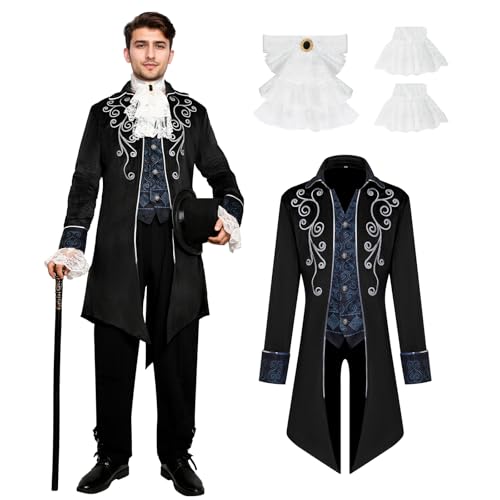 rumnigh Herren Mittelalter Steampunk Jacke Gothic Frack Mantel Faschingskostüme,Renaissance Retro viktorianische Hof Stickerei Mantel, Halloween Kostüm Karneval Party Cosplay Kleidung (Schwarz, 3XL) rumnigh Herren Mittelalter Steampunk Jacke Gothic Frack Mantel Faschingskostüme,Renaissance Retro viktorianische Hof Stickerei Mantel, Halloween Kostüm Karneval Party Cosplay Kleidung (Schwarz, 3XL) von rumnigh