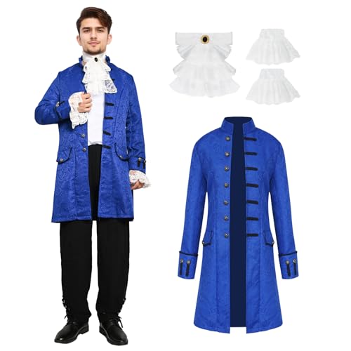 rumnigh Mittelalter Kleidung Herren,Steampunk Frack Mantel,Vintage Viktorianischen Gothic Frack Renaissance Retro Uniform Mittelalter Jacke Halloween Cosplay Kostüm (Blau, M) von rumnigh