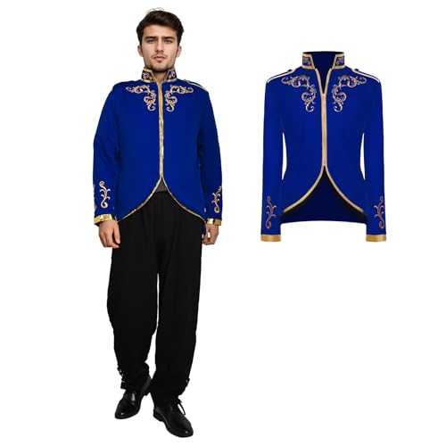 rumnigh Prinz Kostüm Herren,Steampunk Gothic Prinz Kostüm Uniform Halloween Karneval Fasching Viktorianisches Renaissance Cosplay (Blau, S) von rumnigh