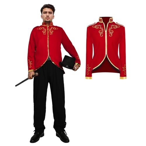 rumnigh Prinz Kostüm Herren,Steampunk Gothic Prinz Kostüm Uniform Halloween Karneval Fasching Viktorianisches Renaissance Cosplay (Rot, M) von rumnigh